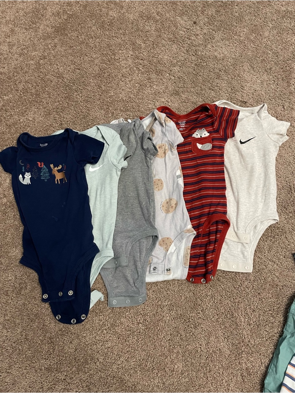 Kids One-Piece Bodysuit - Navy, Light Green, Gray, White, Red Stripe